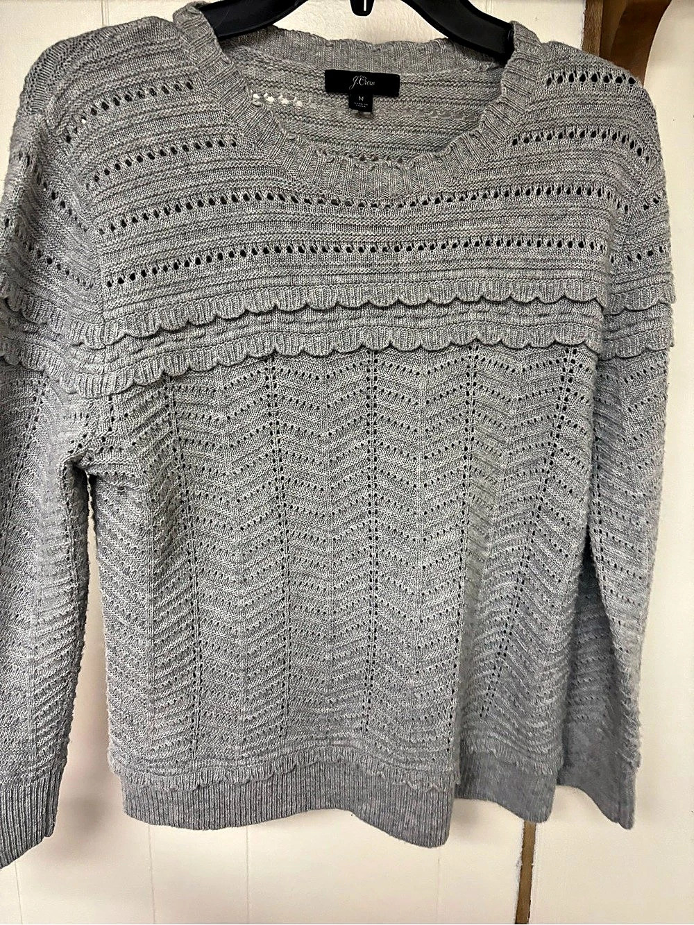 J.Crew Crewneck Scalloped Pointelle Sweater Gray Medium